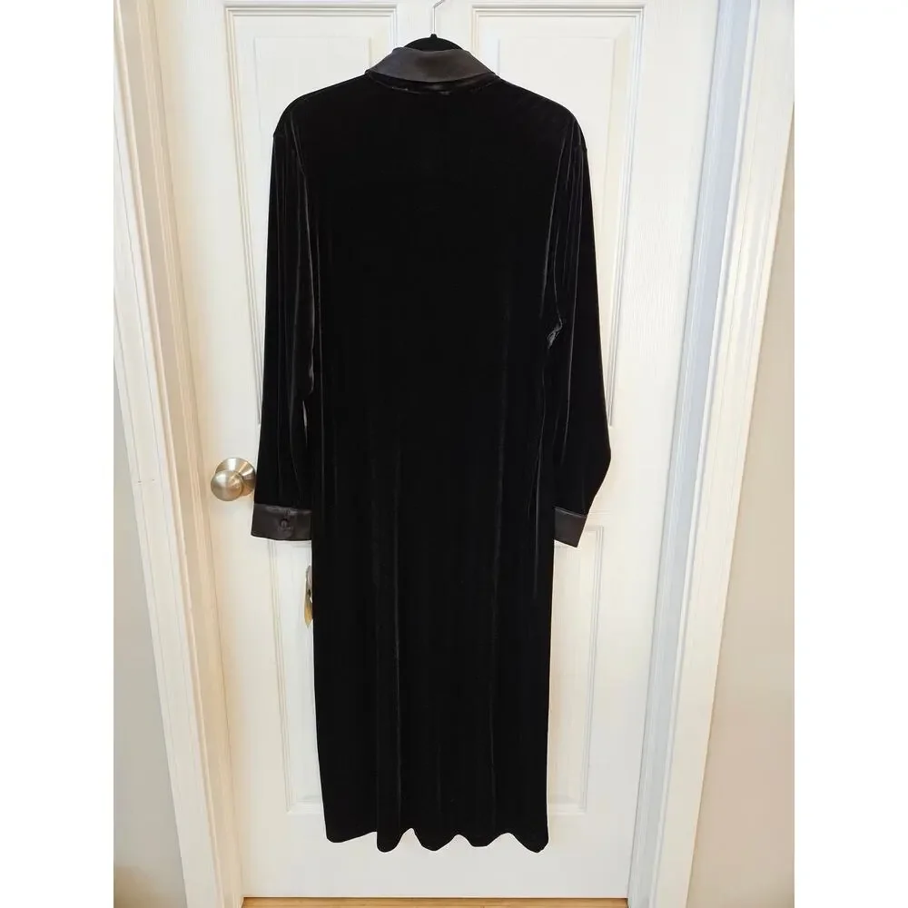 Vintage Emma James Liz Claiborne Black Velvet Maxi Robe Dressing Gown XL NWT